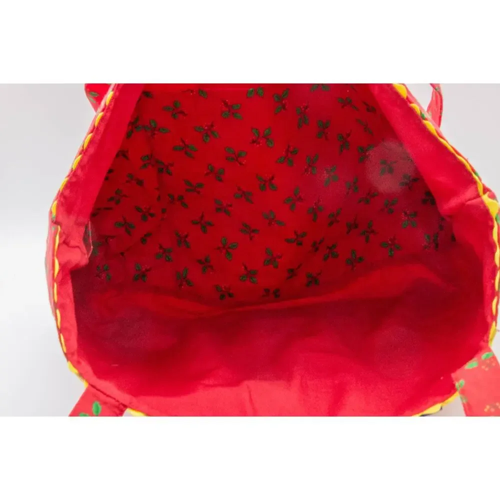 Handmade Red Tote Bag Colorful Christmas Patchwork Shoulder Bag Festive Work Bag